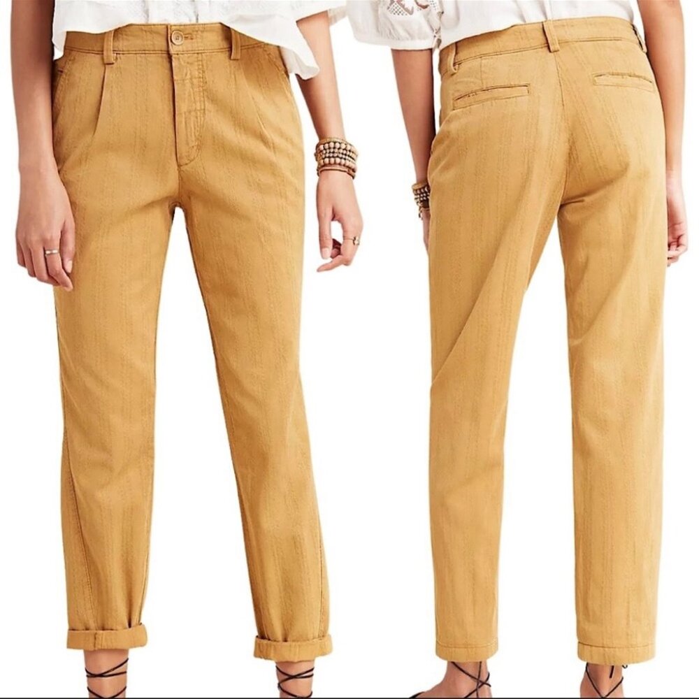 Anthropologie Wheat Tan Scout Slim Pleated Pants